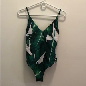 Leaf print one piece swimsuit